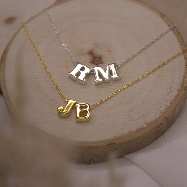 Sterling Silver Double initial Necklace | Gold Initial Necklace |Solid Silver Letter Necklace |Monogram Necklace | Personalized initial Gift