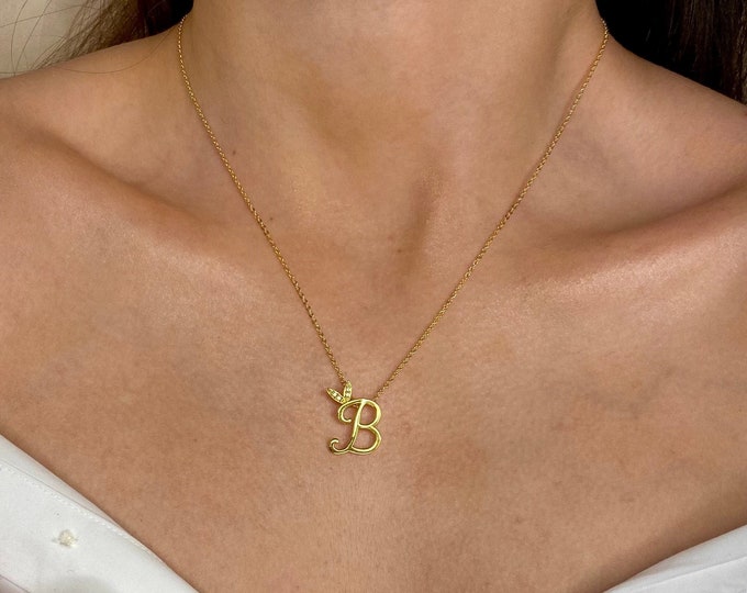 925 Gold Initial Necklace | Unique Initial Necklace | Custom initial Necklace | Personalized initial Necklace | Monogram Necklace |