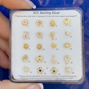 Sterling Silver Nose Stud | Evil Eye , Crown Star Nose Stud | Indian Nose Stud | Tiny Nose Stud | Nose Bone Style | Cute Nose Stud