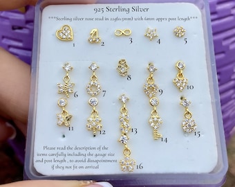 Sterling Silver Dangling Nose Stud | Butterfly , Heart Nose Stud | Indian Nose Stud | Tiny Nose Stud | Nose Bone Style | Cute Nose Stud