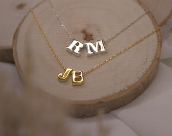 Sterling Silver Double initial Necklace | Gold Initial Necklace |Solid Silver Letter Necklace |Monogram Necklace | Personalised initial Gift