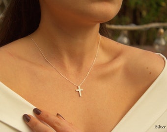 925 Sterling Silver Cross Necklace | Cubic Zirconia Cross Necklace | Gold Cross Pendant Necklace | Dainty Cross Jewellery |Tiny Silver Cross