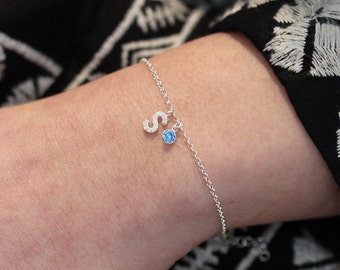 Sterling Silver CZ initial Bracelet | Personalised initial Bracelet | Birthstone initial Bracelet | Evil Eye initial Bracelet|Christmas Gift