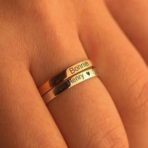 Sterling Silver Personalized Name Ring | Custom Stacking Name Ring | Silver Engraved Wedding Band | Custom Dainty Message Band Ring |