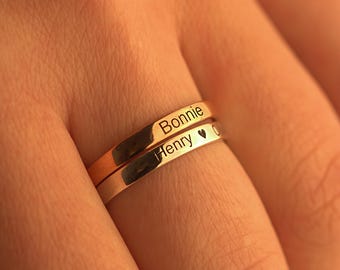 Sterling Silver Personalized Name Ring | Custom Stacking Name Ring | Silver Engraved Wedding Band | Custom Dainty Message Band Ring |