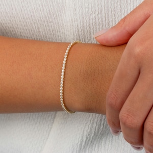 14K Gold Tennis Armband | 14K Solid Gold 2 mm Tennis Armband | Zierliches Gold Jubiläum Tennis Armband | 14K Gelbgold und Weißgold