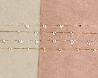 Personalised Charm Name Necklace | Sterling Silver Name Necklace with Birthstone | Customised Letter Name Necklace | Christmas Gift