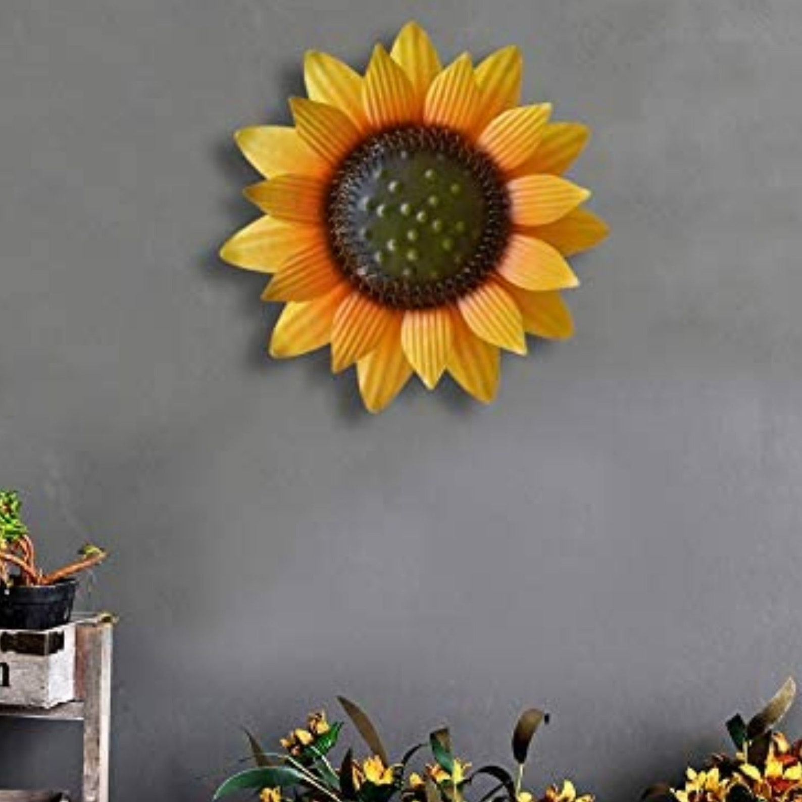 Metal Sunflower Wall Art Decor 12 Inch Yellow Etsy