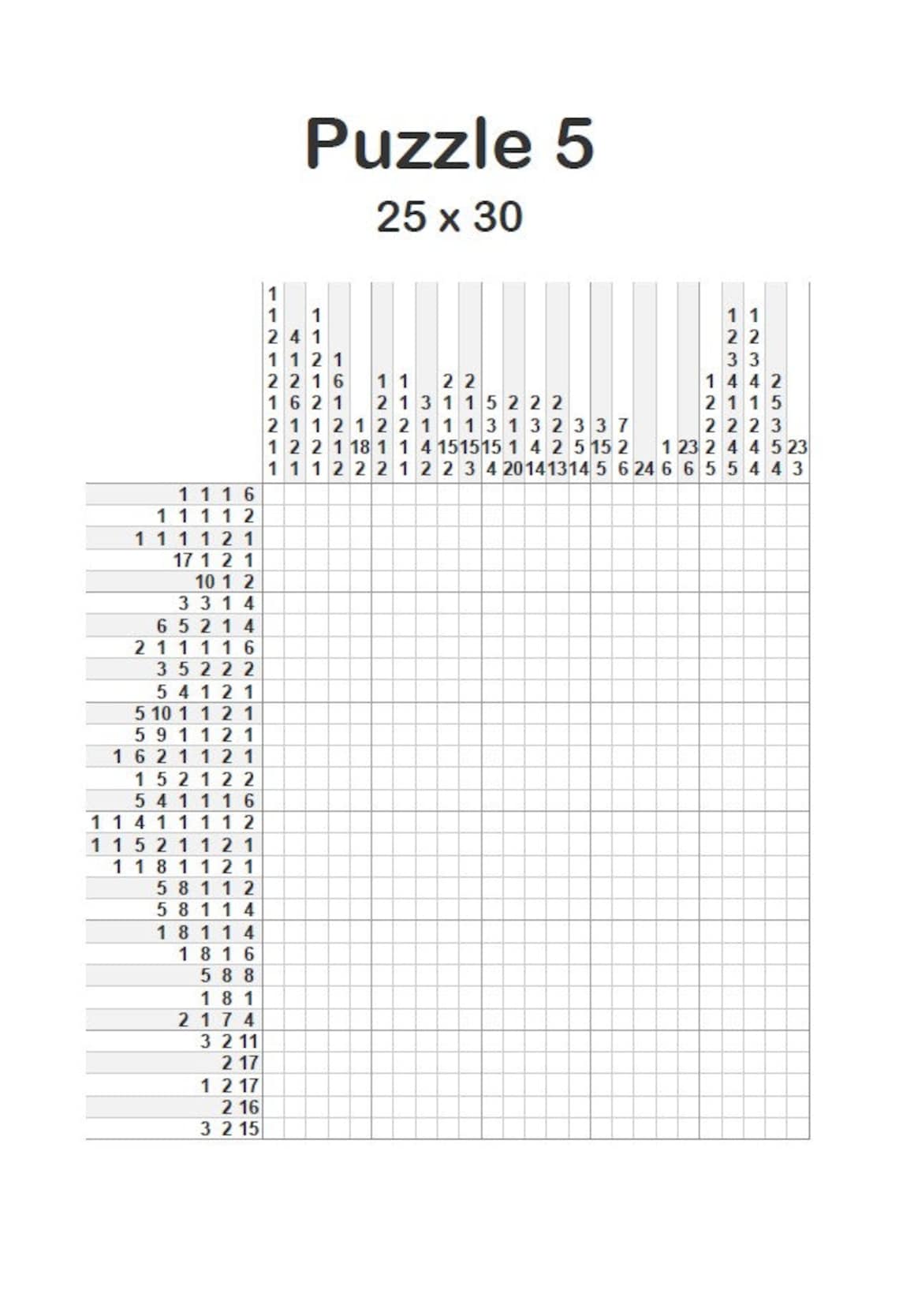 52 Printable PDF Nonograms Hanjie Puzzles for Adults Volume 2 ...