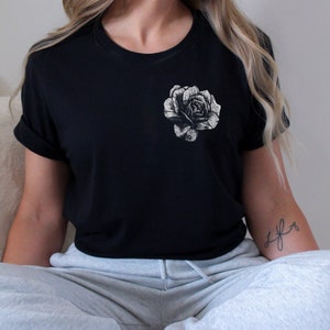 Rose Sketch Unisex T-Shirt || Floral Pen & Ink Art, Inked Rose Emblem