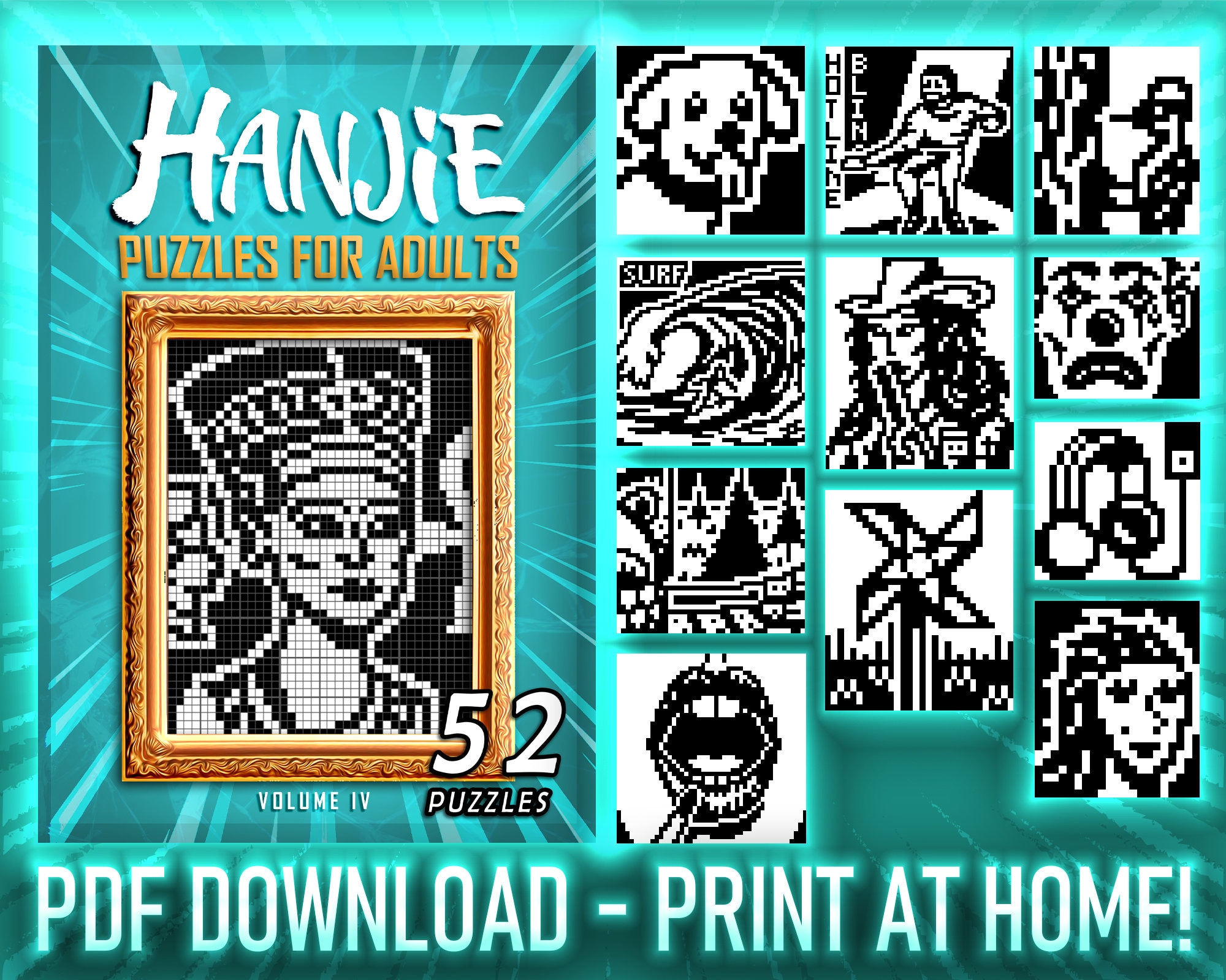 52 Printable PDF Nonograms Hanjie Puzzles for Adults Volume Etsy