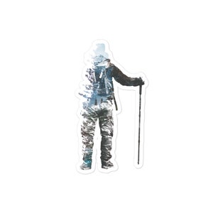 Abstract Hiker Sticker || Double Exposure, Tree Stickers, Mountain Stickers, Adventurer
