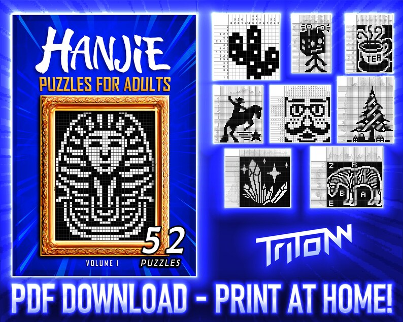 52 Printable PDF Nonograms Hanjie Puzzles for Adults Volume Etsy