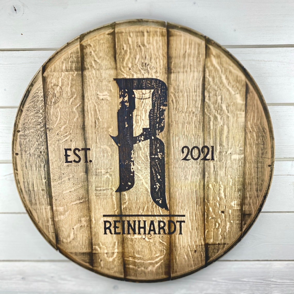 Custom Engraved Wine Barrel Head Distress finish Etsy
