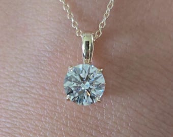 1 Carat Round Lab Grown Diamond Necklace | IGI Certified, 14k Gold or Platinum, Diamond Pendant