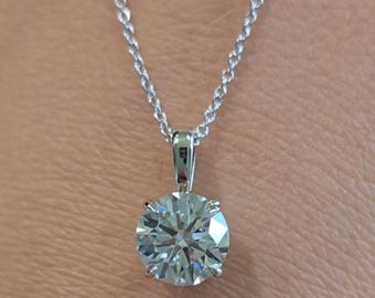 2 Carat Round Lab Grown Diamond Necklace | IGI Certified, 14k Gold or Platinum, Diamond Pendant