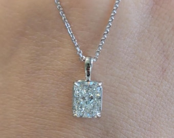 3 Carat Radiant Cut Lab Grown Diamond Necklace | IGI Certified, 14k Gold or Platinum, Diamond Pendant