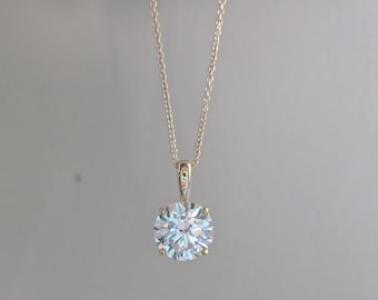 3 Carat Round Lab Grown Diamond Pendant | IGI Certified, 14k Gold or Platinum, Diamond Necklace
