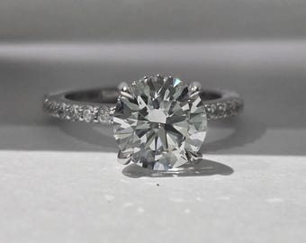 2.00 Carat Round Lab Grown Diamond Engagement Ring | Hidden Halo, Pavé Band, IGI Certified, 14k Gold