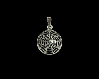 Pendant of Spider and Spiderweb, 925 Sterling Silver, Gothic Pendant
