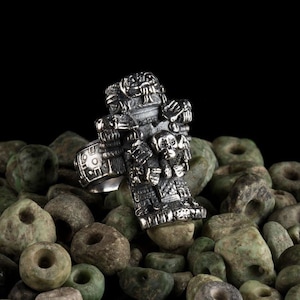 Coatlicue Ring Aztec God, 925 Sterling Silver, Handmade Ring, Aztec Ring