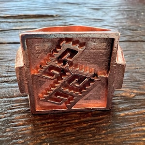 Aztec Square Pattern Ring, Mexica Fretwork Ring, Copper Ring, Aztec Ring, Handmade Ring