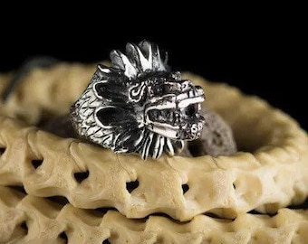 Quetzalcoatl Ring, Kukulkan, 925 Sterling Silver, Aztec God, Mayan God,  Handmade Ring, Aztec Ring, Mayan Ring