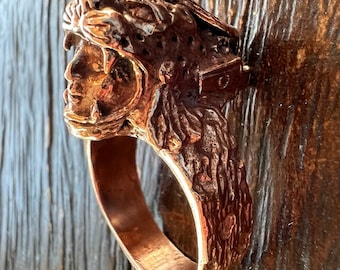 Jaguar Warrior Ring,Copper Handmade Ring, Aztec Ring