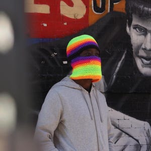 Crochet Black Balaclava, Granny Square Balaclava, Rainbow Crochet Balaclava, Crochet Balaclava Hat, Oversize Balaclava, Knitted Balaclava