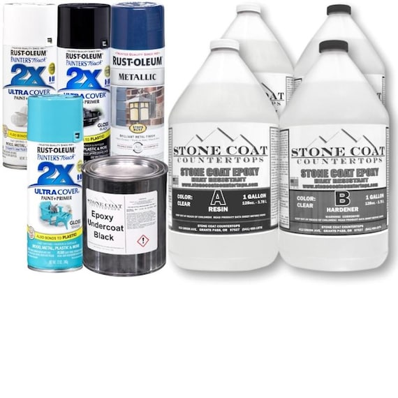 Decu Accuclear Epoxy Stone Coat Kit – 1 Gal Part A & 1/2 Gal Part B, For Pebble Stone Floor Repair & Coating