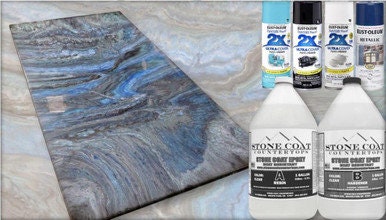 Blue Flowing Marble 1/2 Gallon Epoxy Resin Kit stone Coat