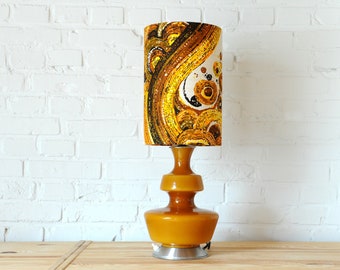 De Rupel, Massive, Holmegaard ocher yellow hand-blown glass table lamp, mcm lamp, 60s lamp, retro vintage table lamp