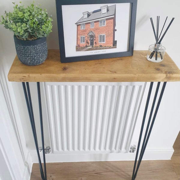 Reclaimed Scaffold Board Console Table with Hairpin Legs