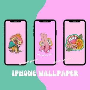 Pink iPhone Wallpaper Hippy / 70&#39;s aesthetic iOS 14 Wallpaper, phone Wallpaper, Retro, Aesthetic Wallpaper (DIGITAL DOWNLOAD) 3 PCS