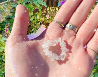 Rose Quartz Ring, beaded ring, rose quartz stone ring, crystal chip ring