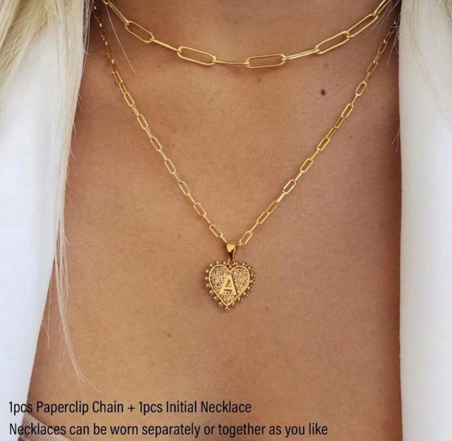 Initial Layered Paperclip Necklace Etsy