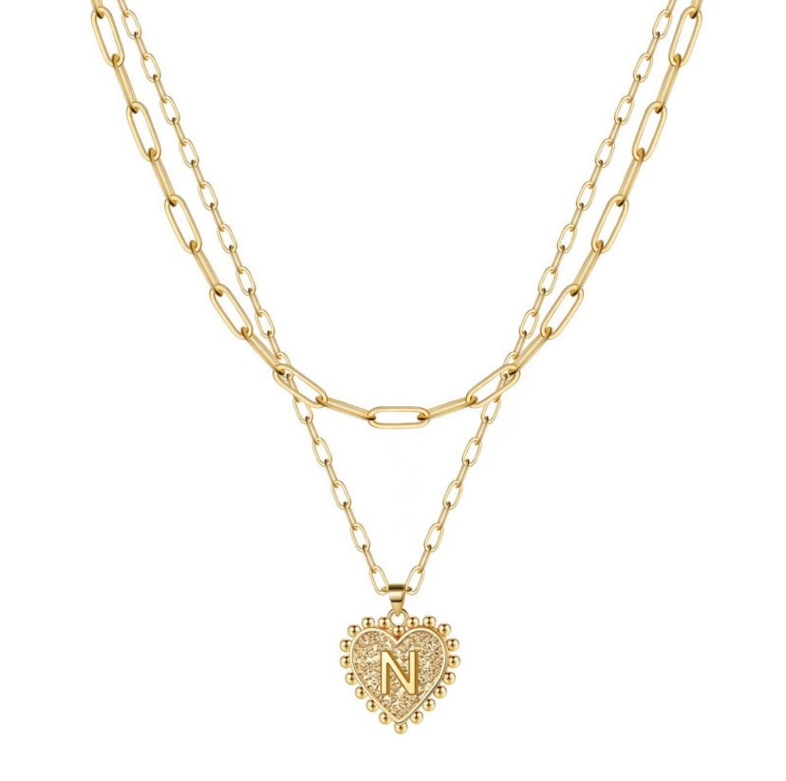 Initial Layered Paperclip Necklace Etsy