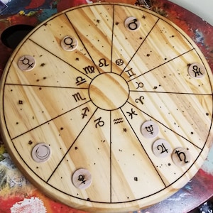 Planet Tracking Plaque Zodiac Astrology Prayer Wheel Planetary Body Transition Tracker Pine Wood Circle