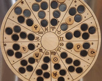 Magnetized Zodiac Planet Tracker: Pine Wood Astrology Wheel