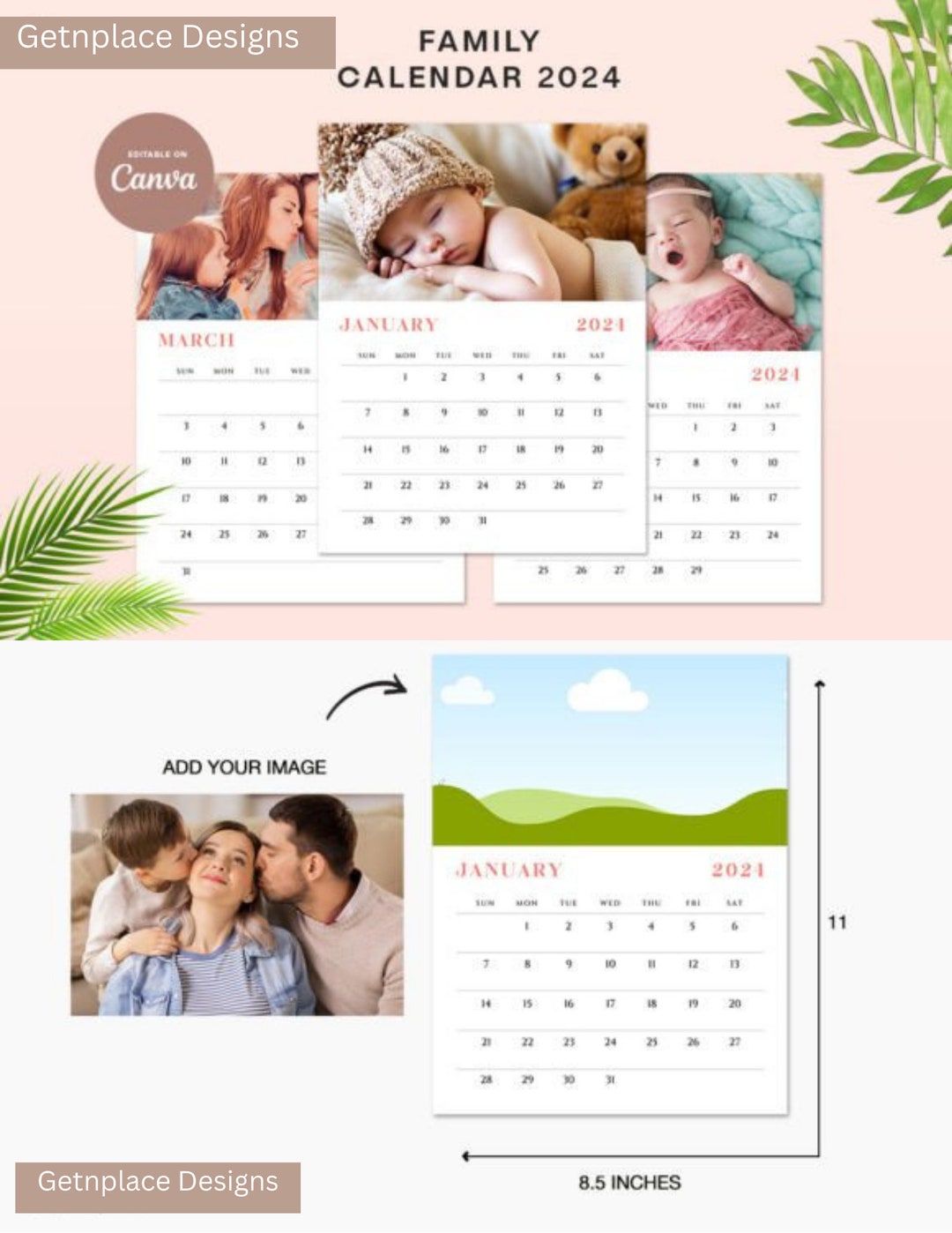 2025 Family Calendar Editable Digital Download for Canva Customizable