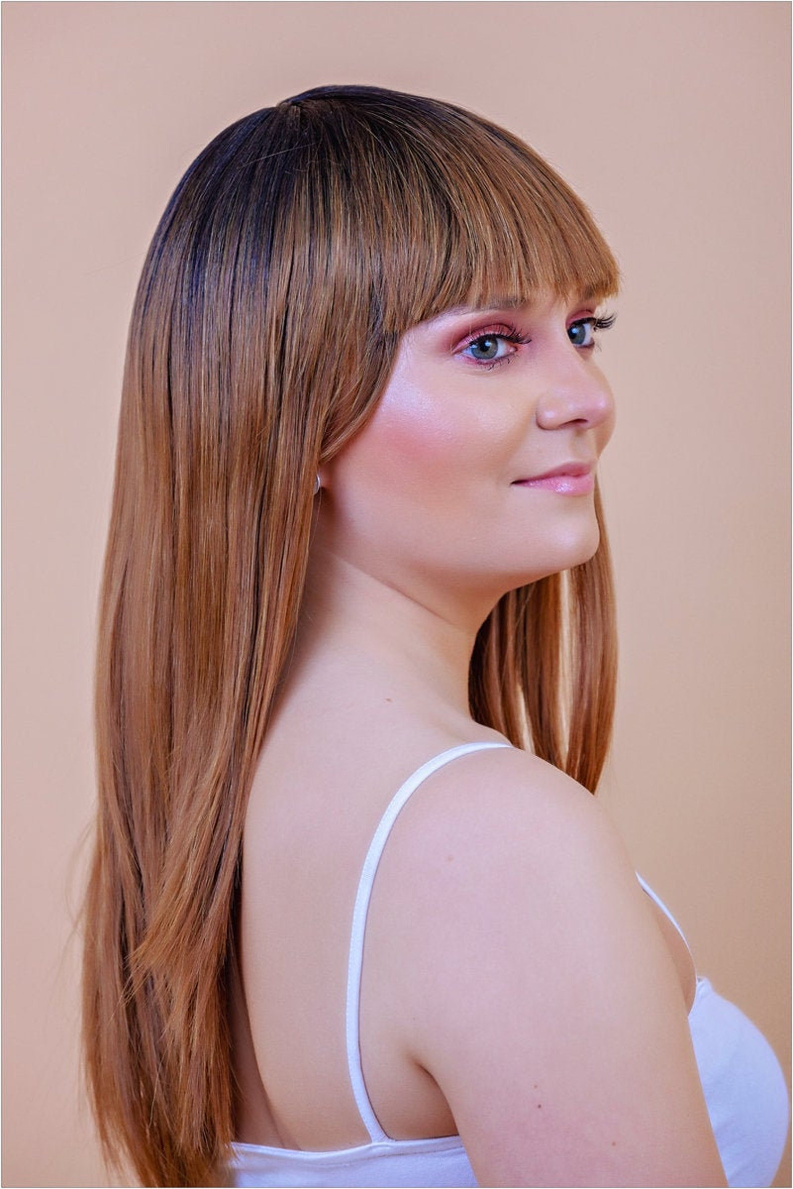Burnt Orange Bangsfringe Synthetic Hair Wig Straight 22 Inch Etsy UK