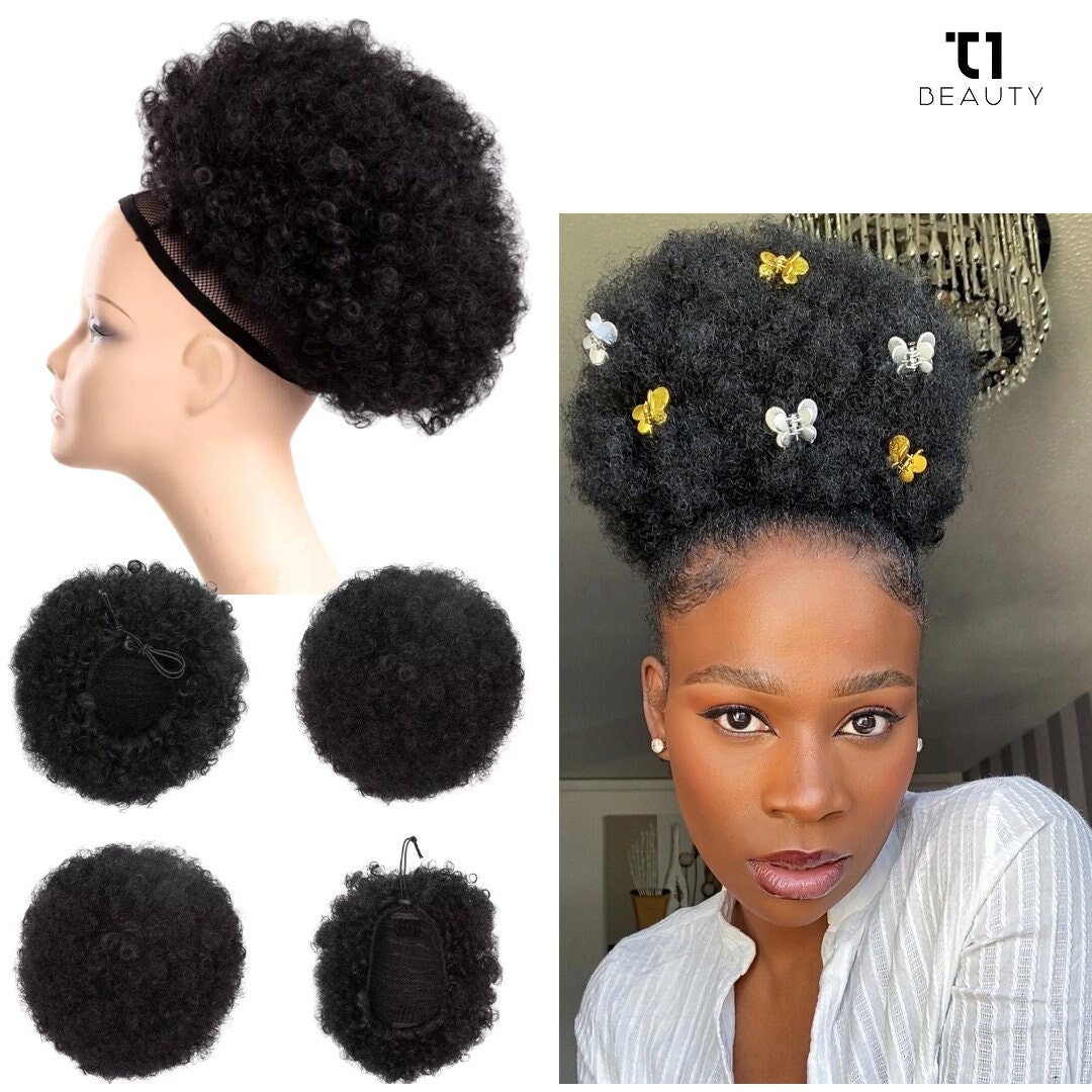 Afro Puff Drawstring Ponytail Bun Extensions Synthetic Updo Hair Pieces for  Black Women