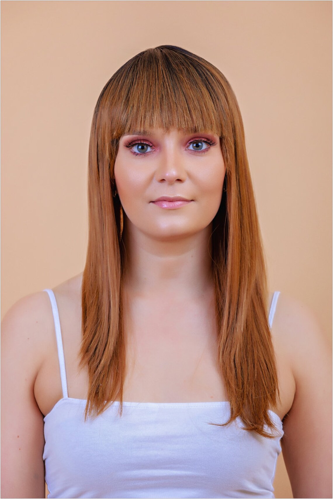 Burnt Orange Bangsfringe Synthetic Hair Wig Straight 22 Inch Etsy UK