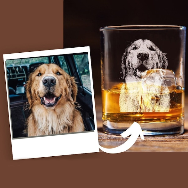 Custom Dog Portrait Whiskey Glass, Turn Your Pet Photo On Rock Glass, Funny Pet Lover Gift, Valentines Day Gifts For Him