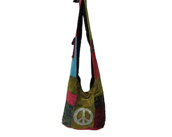 Handmade Colorful Patchwork Cotton Crossbody Bag: Boho Hippie Sling