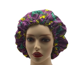 Gorro de satén ajustable: gorro de dormir con estampado africano, ideal para trenzas y cabello rizado.