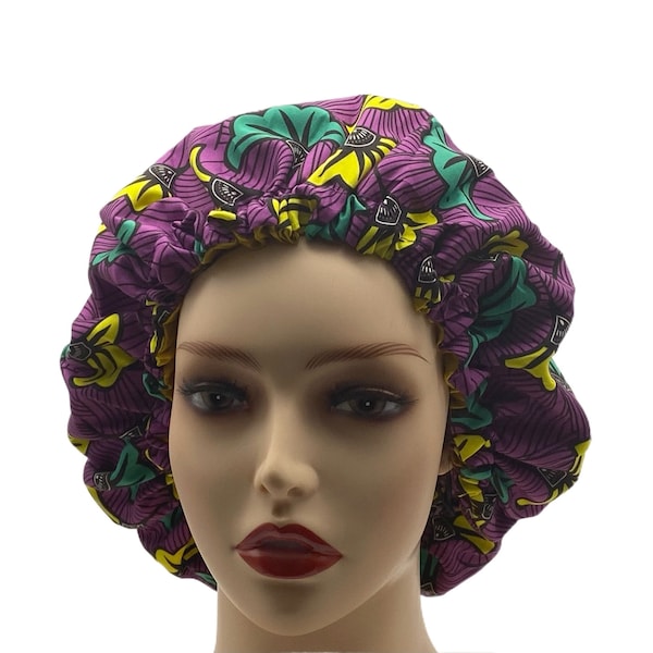 Adjustable Satin Hair Bonnet, Ankara Bonnet for Women – African Print Silk Hair Cap for Sleep, Braids, Curly Hair,– Head Bonet Scarf Cover