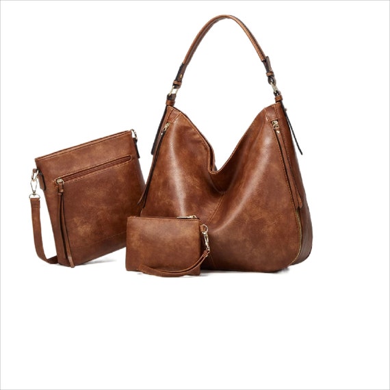 Large Vegan Leather Crossbody Shoulder Bag Hobo Handbag Set