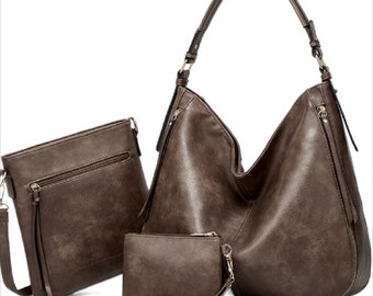 Vegan Leather Hobo Bag Set: Crossbody, Shoulder Bag & Wallet