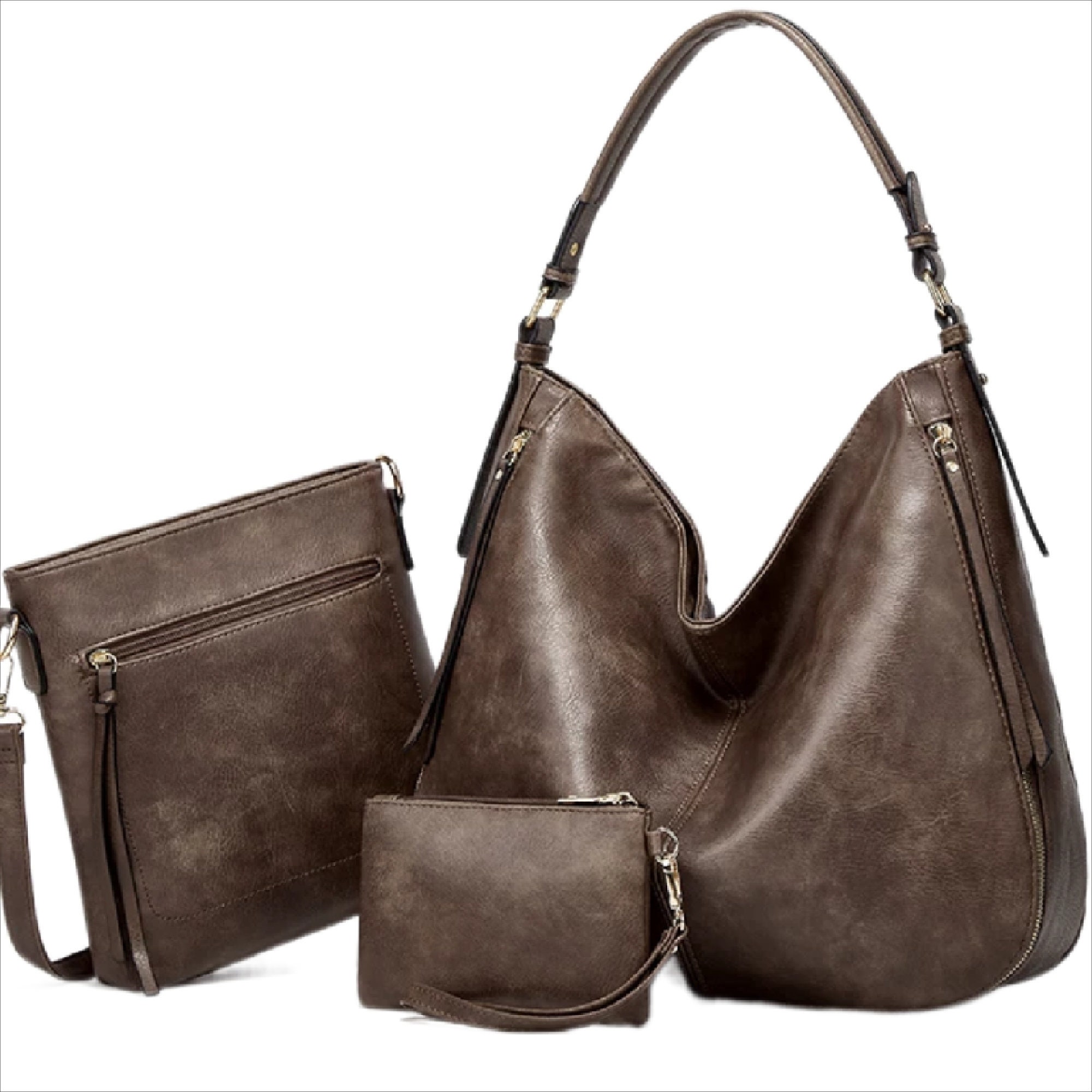 Large Vegan Leather Crossbody Shoulder Bag Hobo Handbag Set